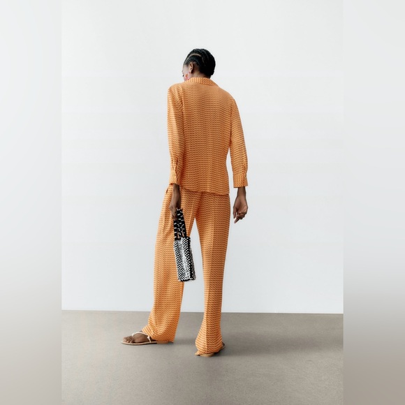 ZARA SET Trousers Geometric Printed Orange π - Picture 6 of 7